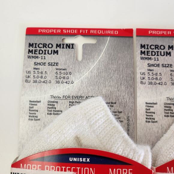 Thorlos Walking Socks Micro Mini Medium Women's White Lot of 2 NWT - Picture 2 of 3